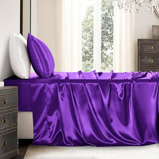 Satin Sheets Twin Size - 3 Pieces Luxury Silky Soft Bed Sheets for Kids, Wrinkle-Free Dark Purple Satin Silk Sheet Set with 1 Deep Pocket Fitted Sheet, 1 Flat Sheet, 1 Pillow case