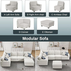 Legend Vansen Modular Sectional Sofa U Shaped Couch with Ottoman Modern Reversible Corner Sectional Couch for Living Room (Cream, U Shaped Sofa-1)