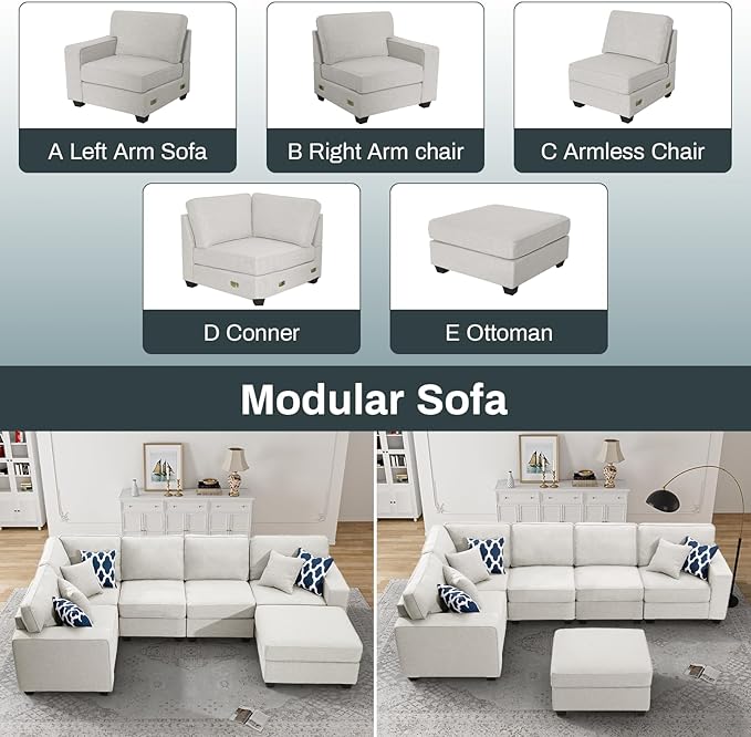 Legend Vansen Modular Sectional Sofa U Shaped Couch with Ottoman Modern Reversible Corner Sectional Couch for Living Room (Cream, U Shaped Sofa-1)