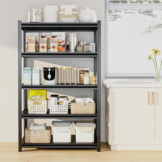 36" W Father&I 5-Shelf-Rack Industrial Heavy-Dudy Adjustable Metal Garage Bin Storage Shelving Stant Shelves Units/Systems Organizer for Basement/Closet/Tote/Pantry, 72" H*36W *16" D, Black