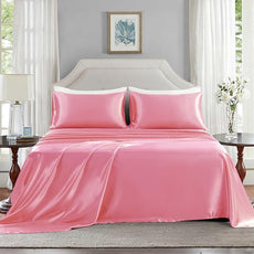 Satin Sheets Queen Size - 4 Pieces Luxury Silky Soft Bed Sheets, Wrinkle-Free Pink Satin Silk Sheet Set with 1 Deep Pocket Fitted Sheet, 1 Flat Sheet, 2 Pillow Cases