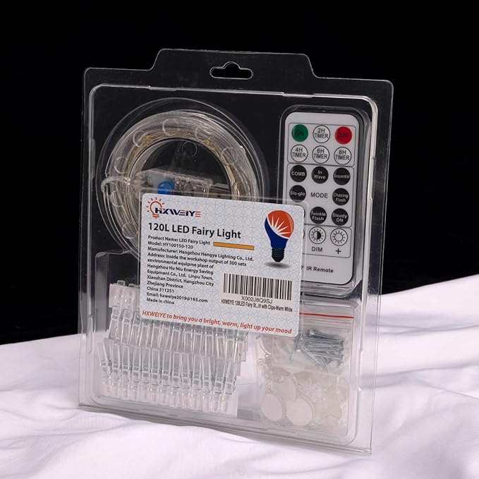 HXWEIYE 120LEDs Multicolor Photo Clips String Light, 40Ft Fairy Light with 52 Clear Clips & 12 Hooks on Wall, Timer & 8 Modes USB Powered Copper Wire String Light for Hanging Picture, Bedroom Party