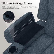 Manual Reclining Sectional Sofa Set, 5 Seats Soft Fabric Recliner Corner Sectional Couch, Family-Sized L-Shaped Recliner Couch with USB Charging, Thickened Padding, Sturdy Frame, Blue