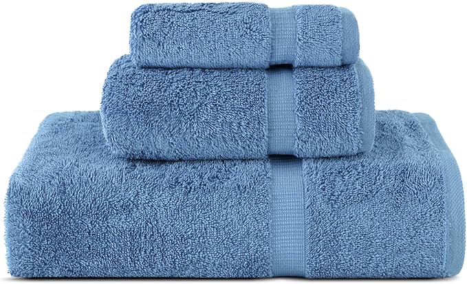 Chakir Turkish Linens | Hotel & Spa Quality 100% Cotton Premium Turkish Towels | Soft & Absorbent (3-Piece Towel Sets, Wedgewood)