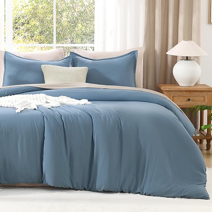 Litanika Comforter Set, Lightweight Solid Bedding Comforter Set, Fluffy Down Alternative Bed Set, Dark Grayish Blue, Oversized Queen