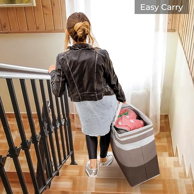 HomeHacks 2-Pack Large Laundry Basket, Waterproof, Freestanding Laundry Hamper, Collapsible Tall Clothes Hamper with Extended Handles for Clothes Toys in the Dorm and Family (Brown, 75L)
