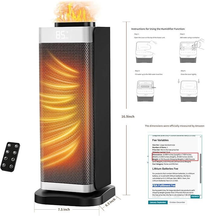 Space Heaters for Indoor Use, Staholz 3 in 1 Portable Space Heater with Humidifier/Ambient Light, Electric Heaters with Thermostat,70° Oscillation,12H Timer,Ultra-Quiet for Bedroom,Office(SL)