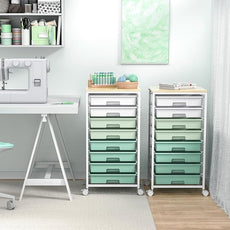 Rolling Storage Utility Cart Organizers with 8 Drawers and Wooden Tabletop for Living Room,Office,Classroom,Craft Room,Bedroom,Dorm,Green