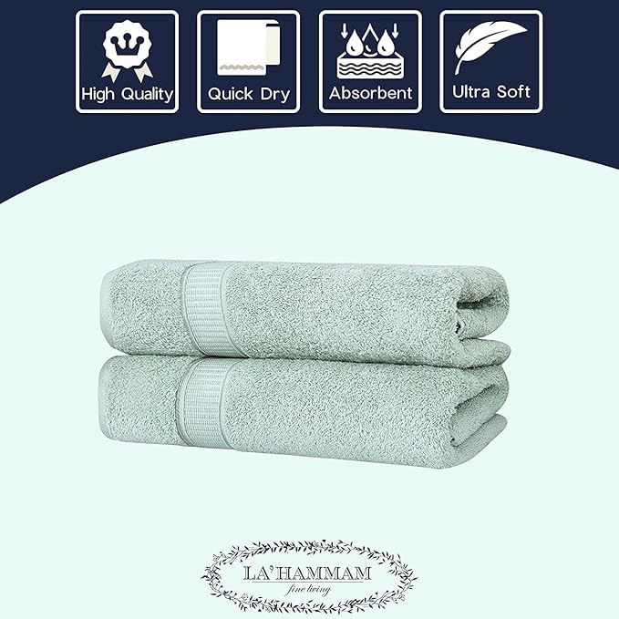 Personalized Towels, Hotel & Spa Quality, Super Soft, Highly Absorbent, 100% Turkish Genuine Cotton Monogrammed 2 Piece Bath Towel Set for Bathroom, Spa, Gym, Shower, Pool, College Dorm, Green