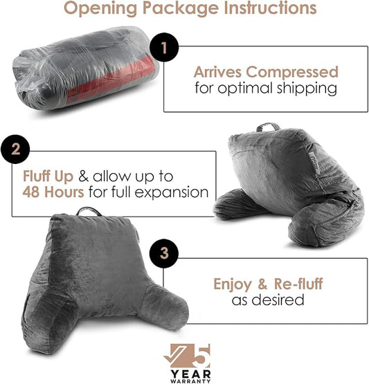 Nestl Reading Pillow with Shredded Memory Foam, Designed for Sitting Up in Bed and Couch, Back and Arms Adjustable Support for Adult & Teens Backrest Pillows for Reading, with Washable Cover Dark Grey