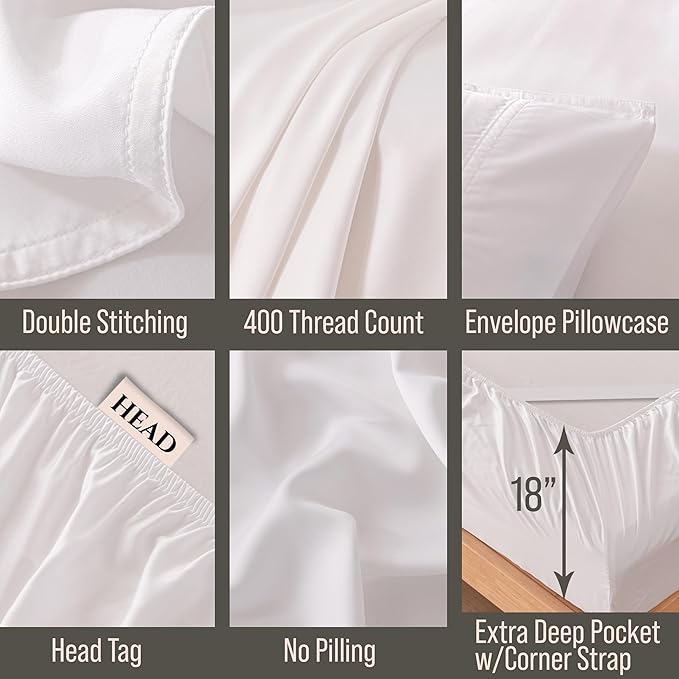 Bella Coterie Luxury Bamboo Viscose Twin Size Sheet Set | 100% Organically Grown | Ultra Soft | Cooling for Hot Sleepers | 18" Deep Pocket [White]