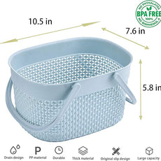 rejomiik Portable Shower Caddy Basket, Plastic Organizer Storage Tote with Handles Toiletry Bag Bin Box for Bathroom, College Dorm Room Essentials, Kitchen, Camp, Gym, Blue