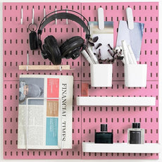 Pegboard Combination Kit, Wall Mounted Storage Set with 4 Pegboards & 14 Accessories Hanging, Pink Peg Boards Organizer for Walls Display, Crafts Organization, Kitchen Organizer, 22