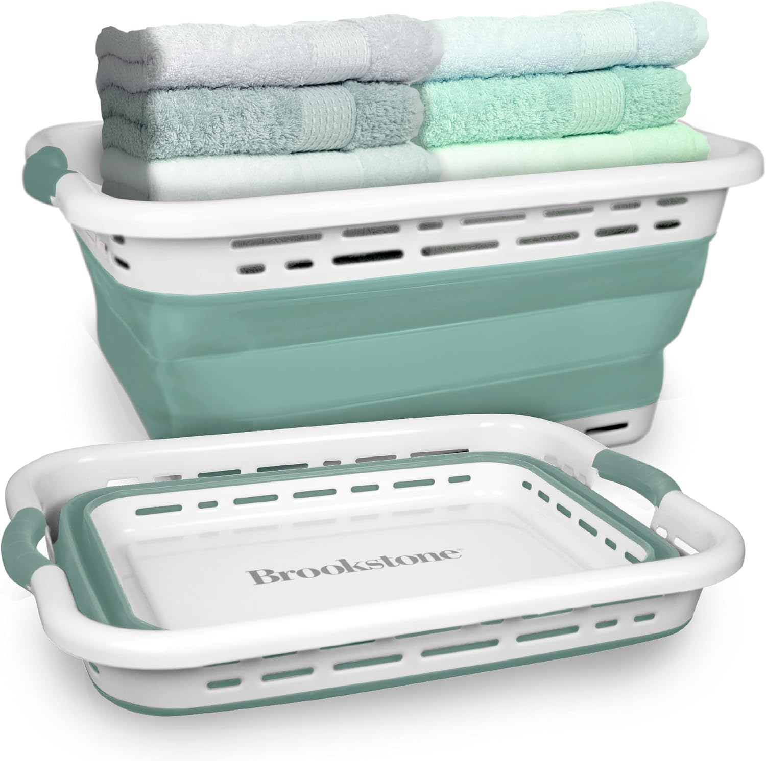 BROOKSTONE 11 GALLON XL 24" Collapsible Laundry Basket & Clothes Hamper, Comfort Non-Slip Handles, Modern Laundry Hamper with Space Saving Design, Portable Pop-Up Hamper, BPA FREE, Light Grey, 1 Pack Dormly