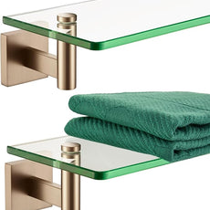 KOKOSIRI Wall Shelves Bathroom Hardware Tempered Glass Floating Shelf Hanging Rack Storage/Room Decor 20-Inch Champagne Bronze 2 Pack B1105CPG-L20-P2
