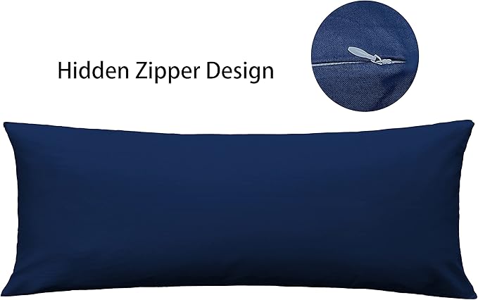 iMaylex Soft 100% Egyptian Cotton Zipper Pillow Case, Cozy and Lightweight Pillowcase, Easy Care, Navy Blue, Body, 20'' x 48''