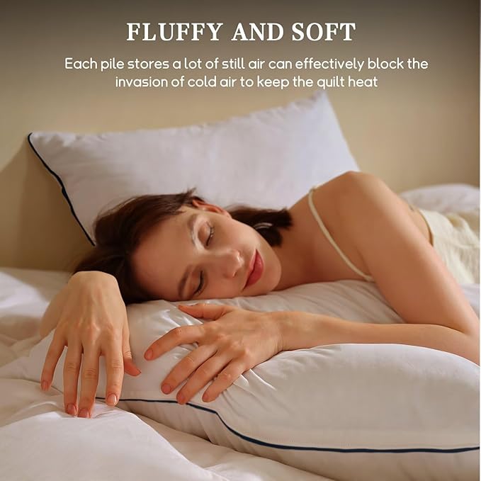 BHZ Goose Down Feather Pillows King Size Set of 4, Luxury Hotel Alternative Collection Bed Pillows for Sleeping Firm Soft Support for Side & Back Sleepers, White