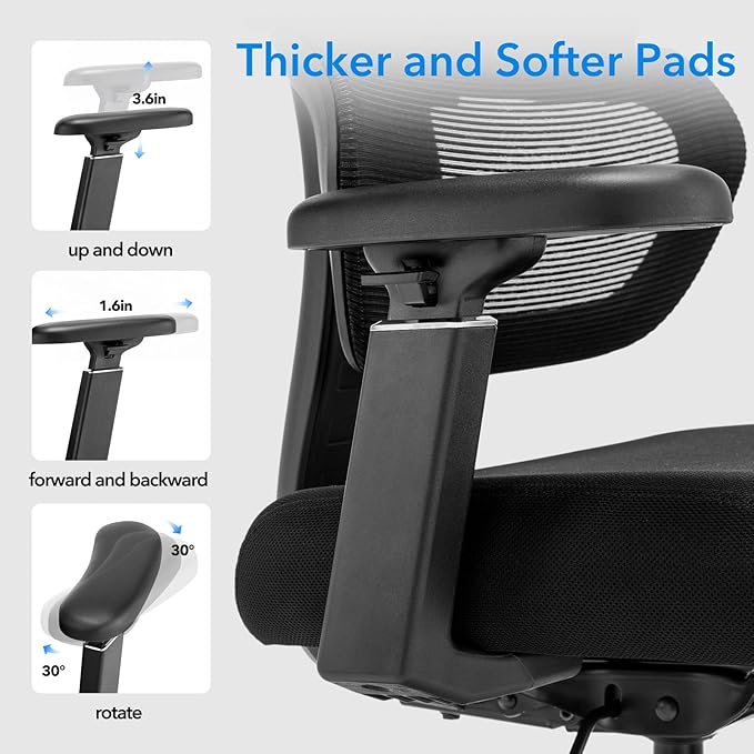 Ergonomic Mesh Office Chair 400LBS Big and Tall Desk Chair Ergonomic Office Chair with Lumbar Support, Comfortable Computer & Gaming Chair, Black