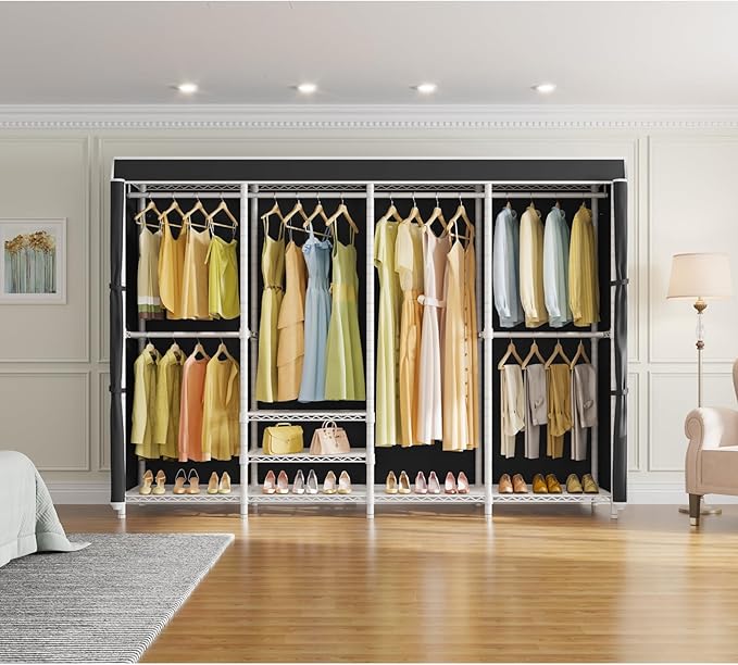 VIPEK V40C Plus Large Covered Clothes Rack for Hanging Clothes, Heavy Duty Clothing Rack Portable Wardrobe Closet White Metal Closet Rack with Black Oxford Fabric Cover, Max Load 1300lbs