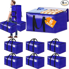 6-Pack Moving Bags with Backpack Straps & Carry Handles, 25 Gallons-93 L Heavy Duty Storage Totes for Space Saving, Foldable Storage Bags for College Dorm, Travel, Camping (Blue)