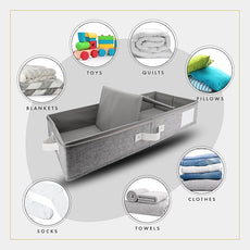 HOMELUX THEORY 2pc Under Bed Storage Containers, Bedroom Under the Bed Drawer Storage Organizer with Bins and Lids, Large Underbed Clothes Storage Box Ideal for Blanket, Fabric, & Shoes (LightGray)