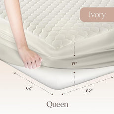 100% Cotton Organic Mattress Pad - Breathable & Cooling Mattress Protector Queen Size - Premium 300GSM Quilted and Noiseless Machine Washable Organic Mattress Protector (Ivory, Queen)