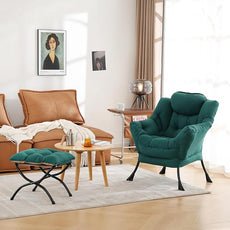 Cozy Lazy Chair and Ottoman, Large Contemporary Accent Lounge Chair Set, Leisure Upholstered Reading Armchair for Bedroom, Living Room, Dorm Rooms, Office