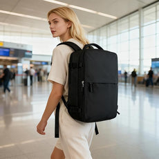 suwasp Vacuum Compression Backpack, 45L Expandable Travel Backpack with Electric Vacpack Pump, Travel Vacuum Bags with Shoe Compartment/17inch Laptop Compartment/Waterproof Pocket, Black