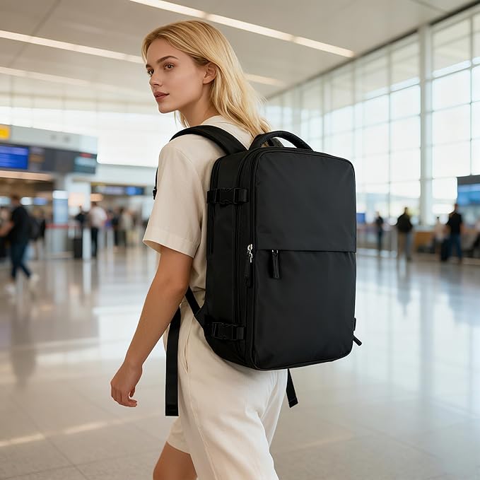 suwasp Vacuum Compression Backpack, 45L Expandable Travel Backpack with Electric Vacpack Pump, Travel Vacuum Bags with Shoe Compartment/17inch Laptop Compartment/Waterproof Pocket, Black