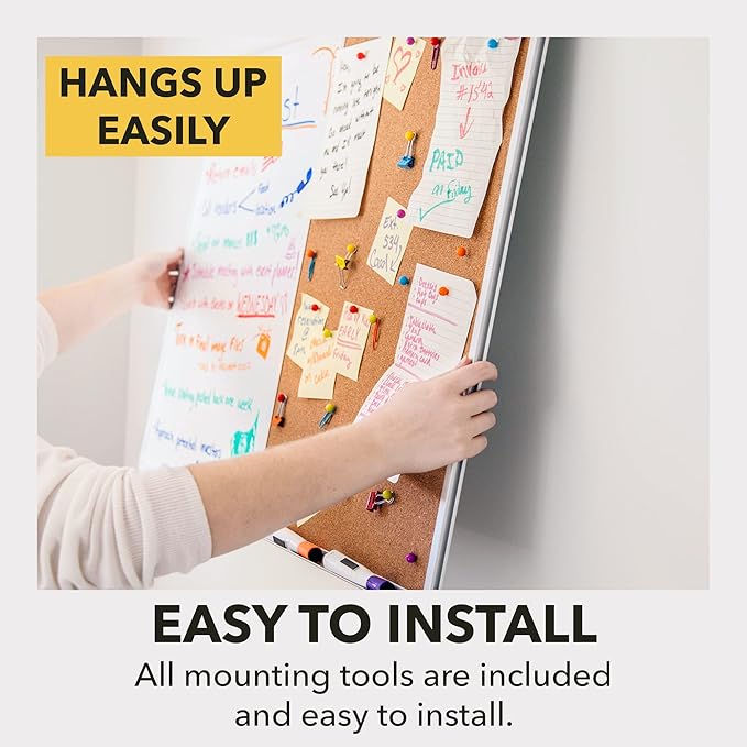 Vision Board 2025: Dry Erase Cork Board Combo Set - 20" x 28" Magnetic White Board and Cork Bulletin Combination Board, Use as Message Board, Memo Board - w/Markers, Eraser, Magnets, Push Pins
