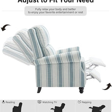 Recliner Chair, Modern Pushback Armchair with Adjustable Backrest & Footrest for Bedroom, Living Room, Blue Stripe,Set of 2