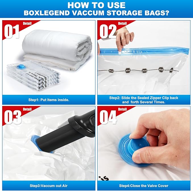 BoxLegend Vacuum Storage Bags with Large Size Hand Pump 8 Jumbo 31.5’’x39.37’' Thickened Vacuum Seal Bags for Clothing Space Saving Vacuum Pack Storage Bags for Pillow Comforters Bedding