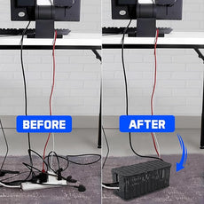 Cable Management Box, Handmade Rattan Cable Organizer, 2 Open Slots Cords Hider Box, Under Desk Cord Organizer for Computer Router USB Hub & Power Strip, Patent Pending, 13