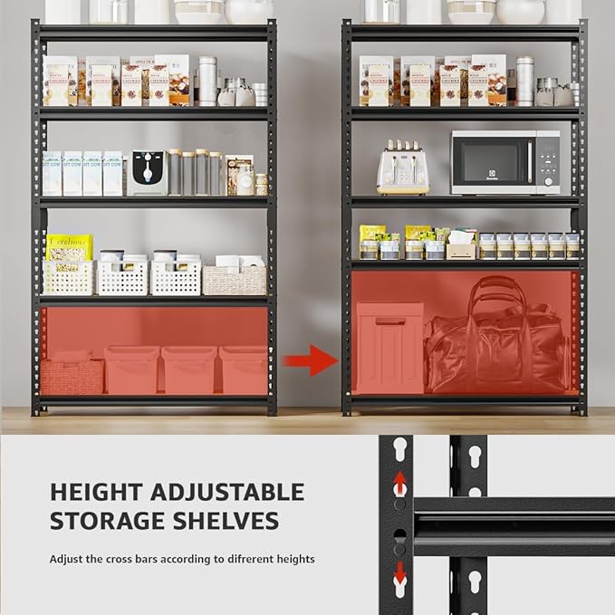 36.12"W: Father&I 5-Shelf-Storage-Rack Industrial Metal+Wood Garage/Kitchen Shelves Steel Utility Stand Shelving Unit Adjustable Heavy-Duty Shed/Closet/Pantry Organizer 72"h*36.12W*16d, Black
