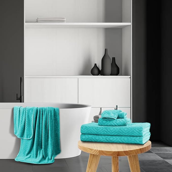 Ferdilan 4 Pack Large Bath Towels Set 35"x70" Oversized Bath Sheet Chair Towels, 600 GSM Ultra Soft & Absorbent Towels for Bathroom, Quick Dry Towel for Gym Hotel Camp Pool Green Blue