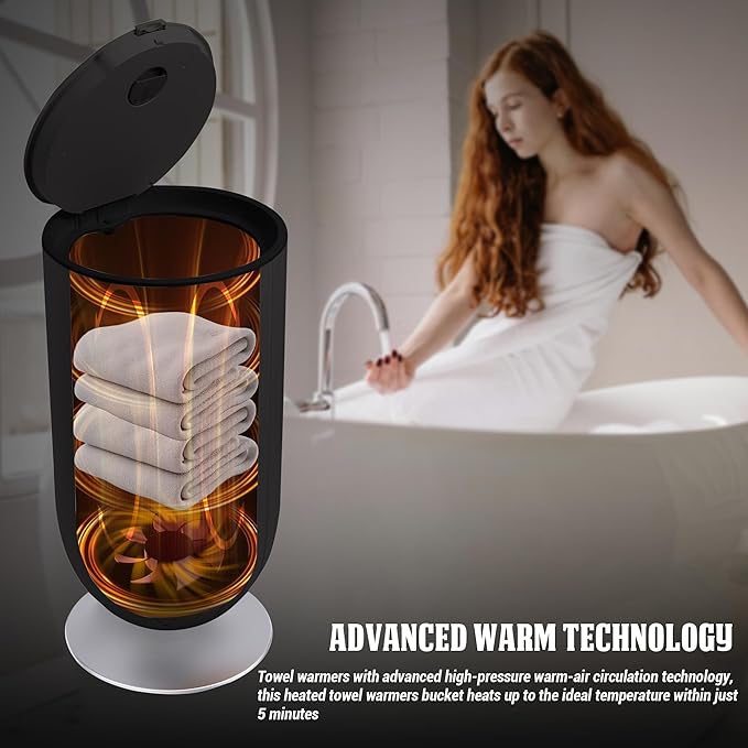 Phantomgogo Electric Towel Warmers for Bathroom Towel Heater Bucket Blanket Warmers for Home Bathrobes Warmer 27L Large Towel Warmer Bucket with Rapid Heating Technology (Black)