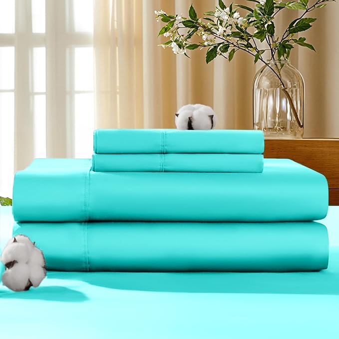 LBRO2M 100% Cotton Sheets Set Deep Pocket 19", 1000 Thread Count California King Size 4 Piece Bed Sheet Sets Soft Comfortable Bedding All Season (California King, Lake Green)