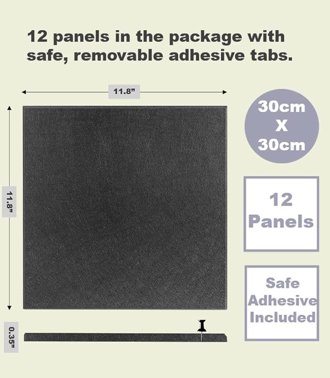 Black Cork Board Alternative 47"x35" | Felt Wall Tiles (12-Pack) | Aesthetic Felt Bulletin Board for Office, Home & Classroom | Large Cork Boards for Walls Pinboard Dartboard Wall Protector