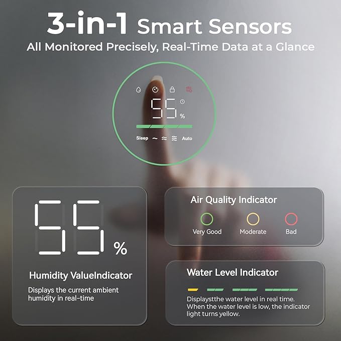 Afloia Humidifier for Bedroom Large Room - Mist Free Evaporative 2 in 1 Humidifier and Air Purifier in One Combo for Home with Top Fill 5L Tank/Humidity&Air Quality Sensor/2-24H Timer