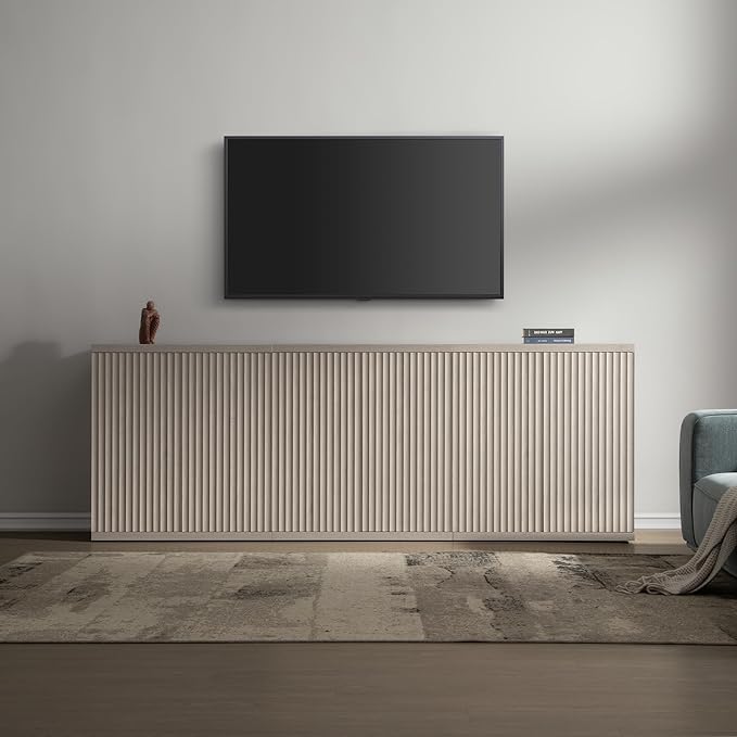 SICOTAS Buffet Cabinet with Storage Accent Sideboard Modern Credenza with Doors & Shelves Fluted Media Console Mid Century Coffee Bar Table for Living Room Kitchen Dining Room Hallway