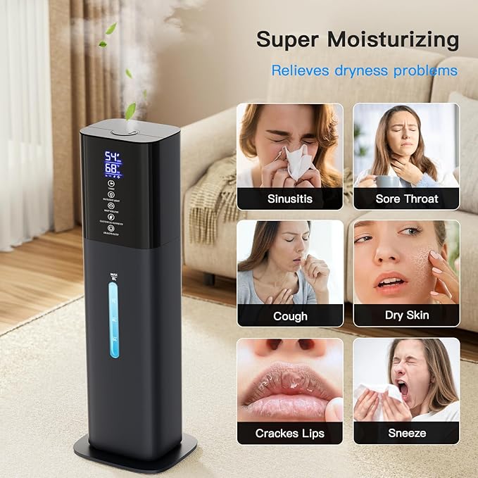 Humidifiers Large Room Bedroom with 7 Colors Light, 2.1Gal(8L) 3 Speed Quiet Ultrasonic Cool Mist Humidifier with 360° Nozzle, Humidity Setting, Timer,Aroma Box for Home Plant Baby Yoga Sleep (Blue)