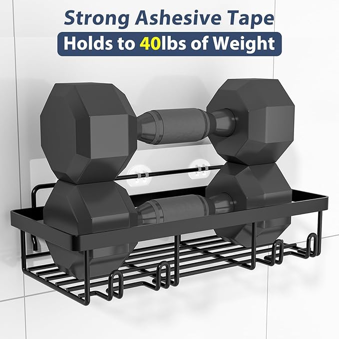 5 Pack Shower Caddy Organizer Rack Shelf for Inside Shower, Adhesive Bathroom Wall Storage Basket Rustproof Stainless Steel Shampoo Holder, Bathroom Accessory Decor Set, Black.