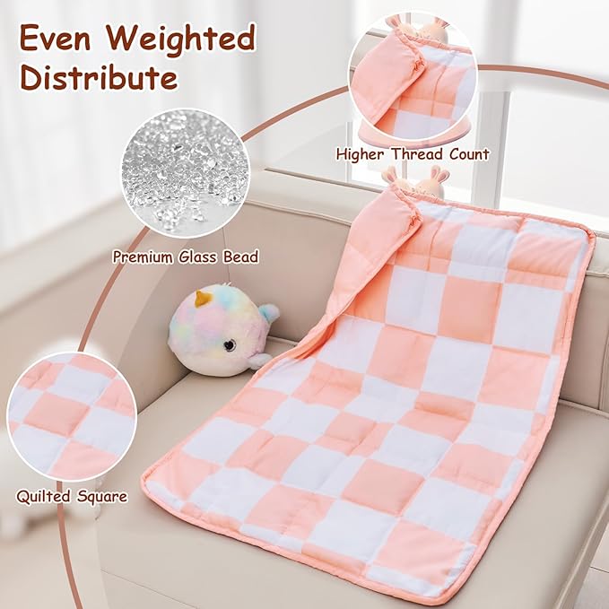 yescool Pink Checkered Weighted Lap Pad 2 Pounds Cooling Weighted Lap Blanket, Plaid Small Weighted Blanket, Weighted Throw Blankets Gift for Travel Indoor Outdoor, 20"x30"