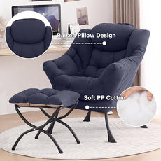 Tiita Lazy Chair with Ottoman, Modern Large Accent Lounge Armchair, Comfy Leisure Sofa Reading Chair with Footrest for Bedroom, Living Room, Dorm Rooms, Garden and Courtyard, Navy