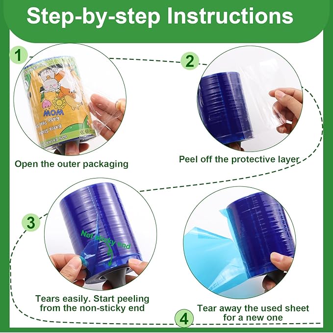 Lint Roller Pet Hair Value Pack of 250 Sheets, Extra Sticky Lint Remover for Dog & Cat Fur, Clothes, Furniture, Couches Reusable Lint Remover for Fuzz, Fluff & Hair (Blue)