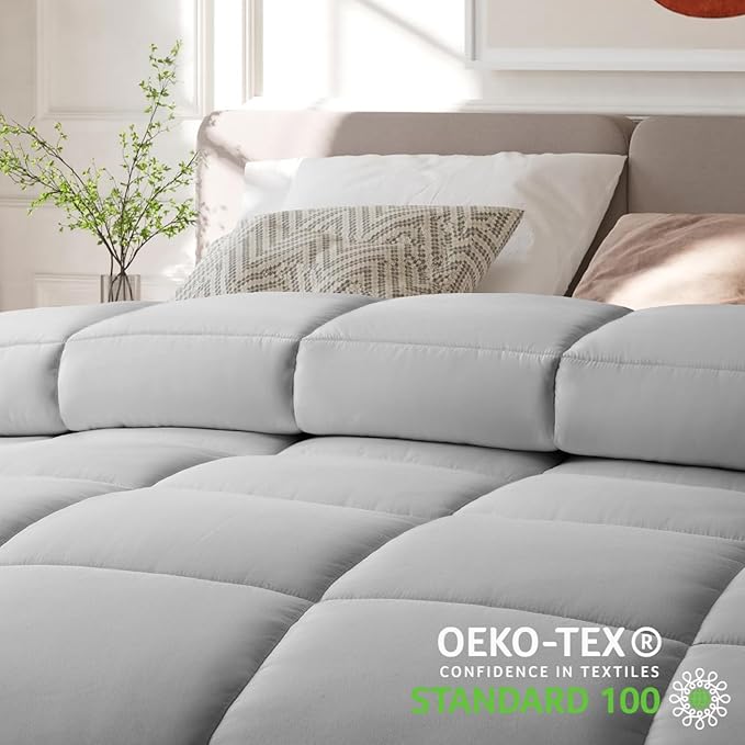 COHOME Quilted Oversized Queen Size Comforter - All-Season Down Alternative Duvet Insert - Luxury Hotel Winter Warm Light Grey Comforter with Anti-Clump Tech & 8 Tabs -Reversible(98"x98")