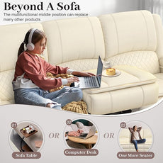 3-Seater Recliner Sofa, Manual Reclining Couch with Multi-Functional Middle Seat, Reclining Sofa for Living Room with Hidden Storage Space, Cup Holders, and Removable Console