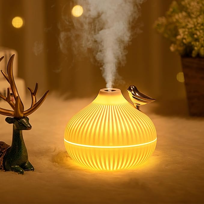 Cool Mist Humidifier, 300ml Bedside Humidifier with Dual Color Light uiet Humidifiers Diffuser Top Refill Water Humidifiers Rechargeable Room Humidifier for Bedroom