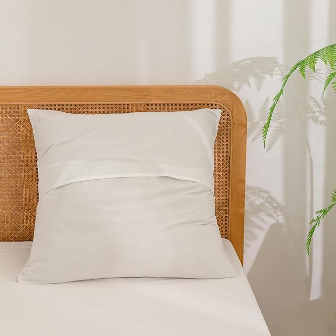 BESTOUCH 100% Washed Cotton Pillowcase for Hair and Skin Linen Feel Soft Comfortable Breathable 2 Set Pillow Case with Envelope Closure Solid Off White Euro 26x26 Inches