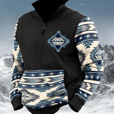 Western Sweatshirts for Men Aztec Cowboy Vintage Graphic Fleece Hoodie Mens Quarter Zip Pullover Country Jacket